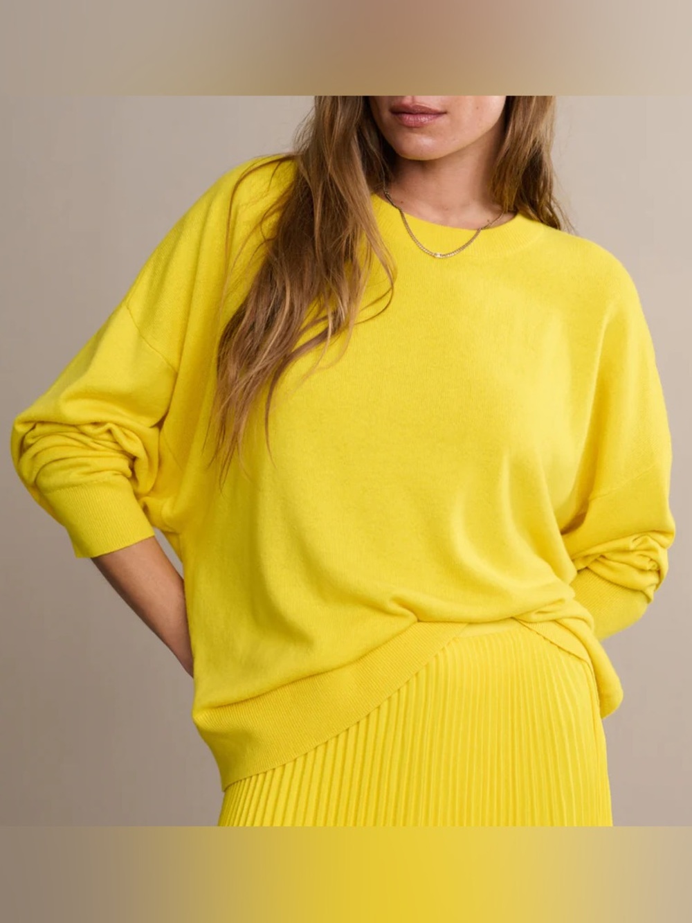 Jenni Kayne Cashmere Marina Crewneck Cashmere Sweater Yellow Medium
